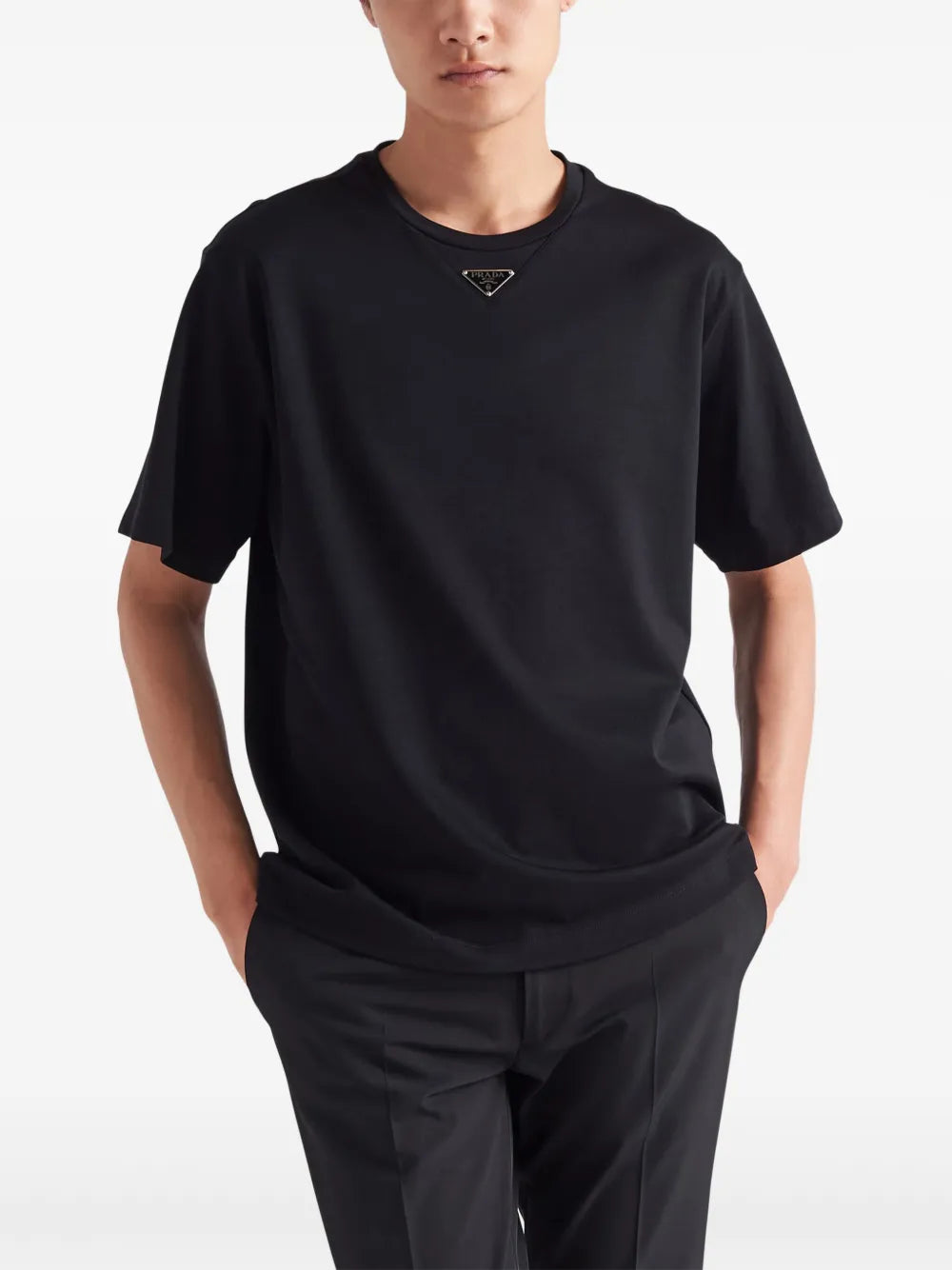 Prada Triangle Plaque T-Shirt in Black