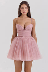 French rose tulle mini dress