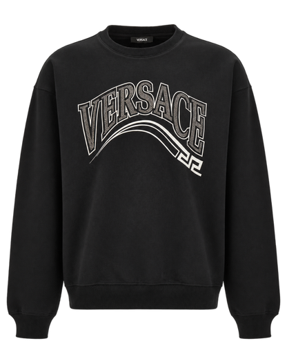 Print And Studs Greca Varsity Logo Sweatshirt In Jersey Fabric