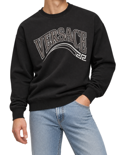 Print And Studs Greca Varsity Logo Sweatshirt In Jersey Fabric