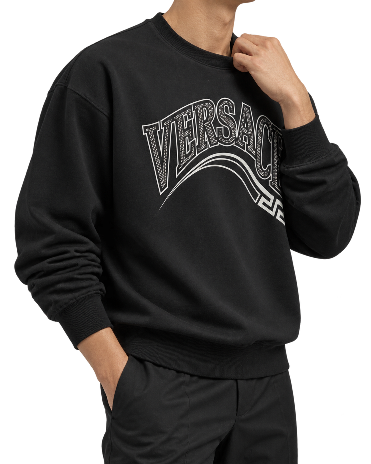 Print And Studs Greca Varsity Logo Sweatshirt In Jersey Fabric