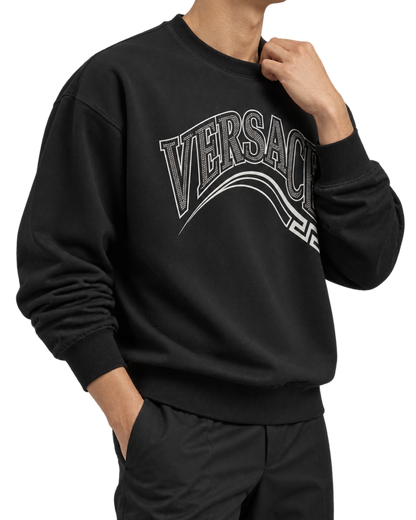 Print And Studs Greca Varsity Logo Sweatshirt In Jersey Fabric