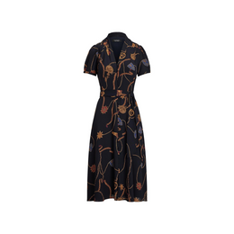 Print Belted Georgette Puff-Sleeve Dress