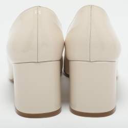 Salvatore Ferragamo Cream Patent Leather Gancini Block Heel Pumps