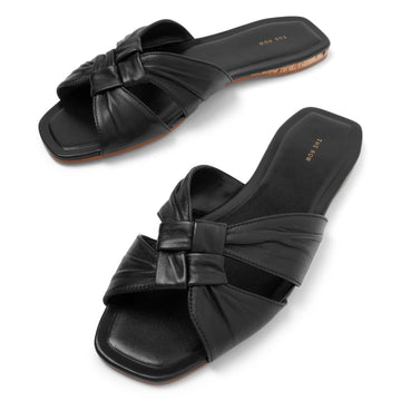 Soft Knot Leather Flats – Black
