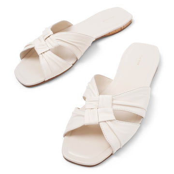Soft Knot Leather Flats – White