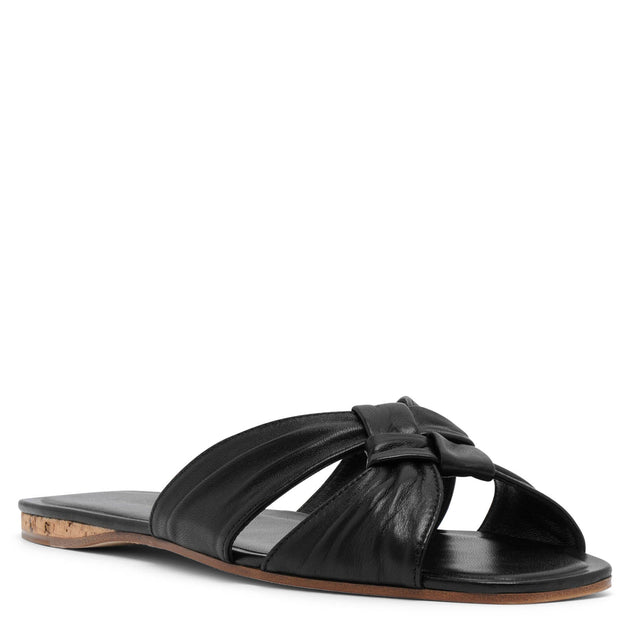 Soft Knot Leather Flats – Black