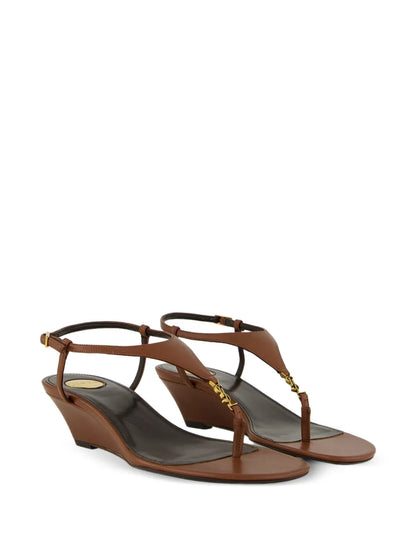Saint Laurent 40mm Cassandre-plaque leather sandals – Brown