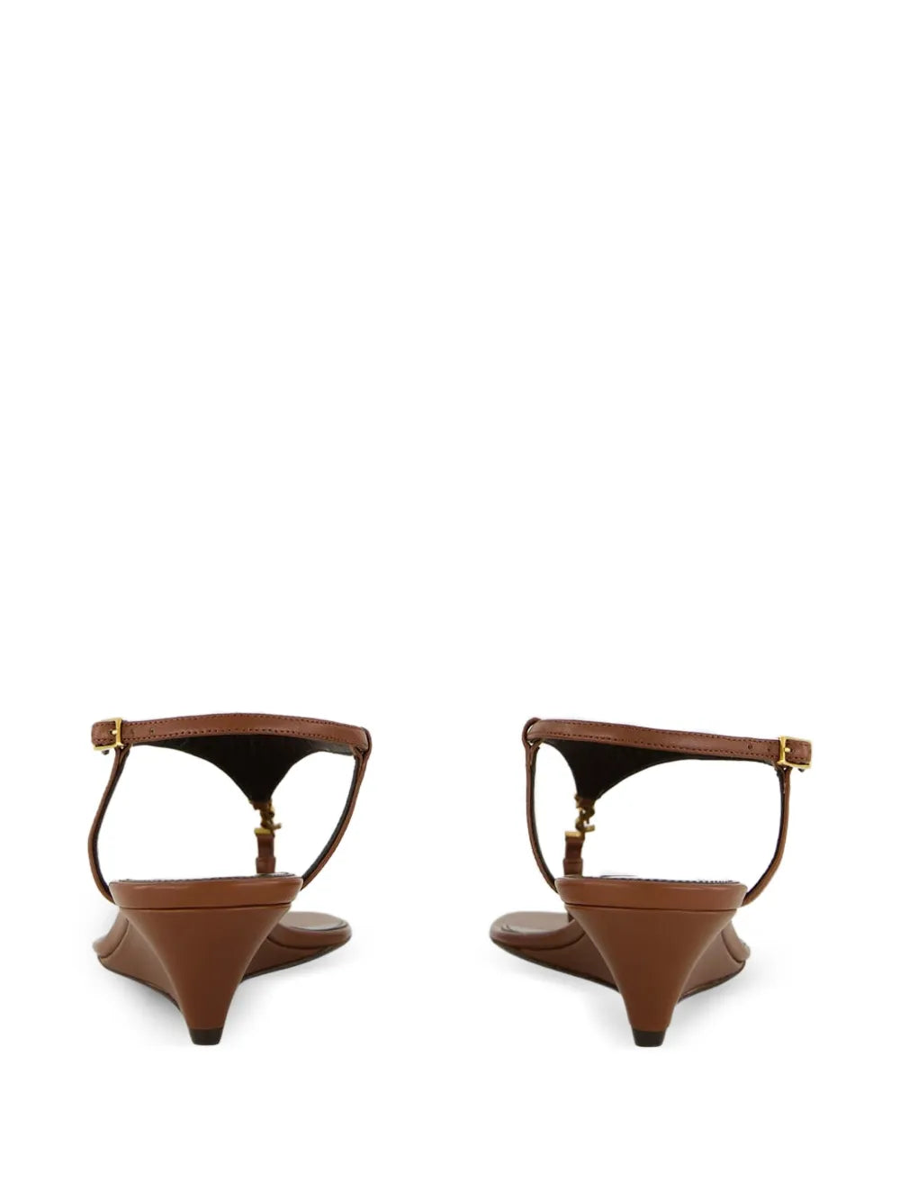 Saint Laurent 40mm Cassandre-plaque leather sandals – Brown