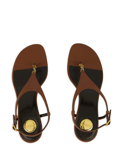 Saint Laurent 40mm Cassandre-plaque leather sandals – Brown
