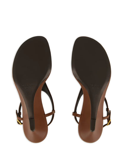 Saint Laurent 40mm Cassandre-plaque leather sandals – Brown