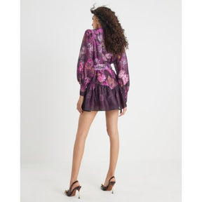 Purple 3D Floral Belted Mini Dress