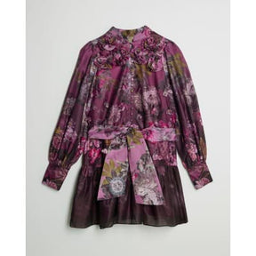 Purple 3D Floral Belted Mini Dress