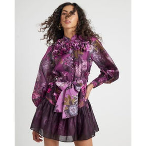 Purple 3D Floral Belted Mini Dress