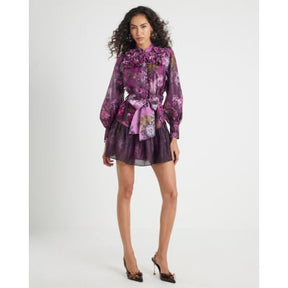 Purple 3D Floral Belted Mini Dress
