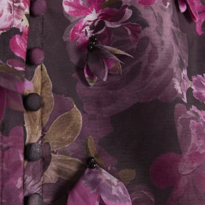 Purple 3D Floral Long Sleeve Blouse
