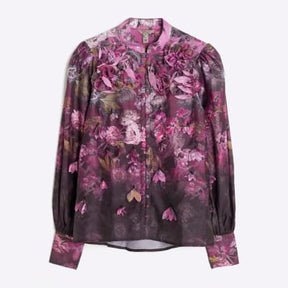 Purple 3D Floral Long Sleeve Blouse