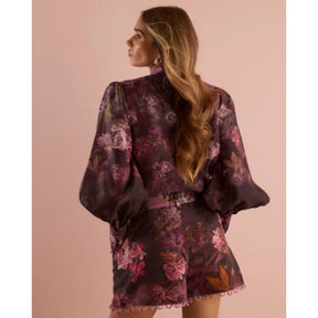 Purple 3D Floral Long Sleeve Blouse
