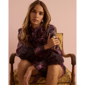 Purple 3D Floral Long Sleeve Blouse