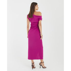 Purple Asymmetric Draped Wrap Midi Dress