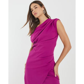 Purple Asymmetric Draped Wrap Midi Dress