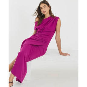 Purple Asymmetric Draped Wrap Midi Dress