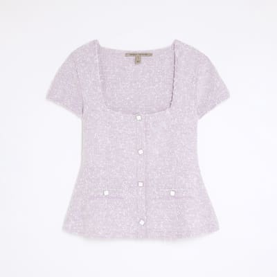 Purple Boucle Cap Sleeve Top