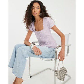 Purple Boucle Cap Sleeve Top
