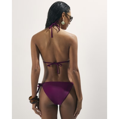 Purple Buckle Trim Padded Bikini Top