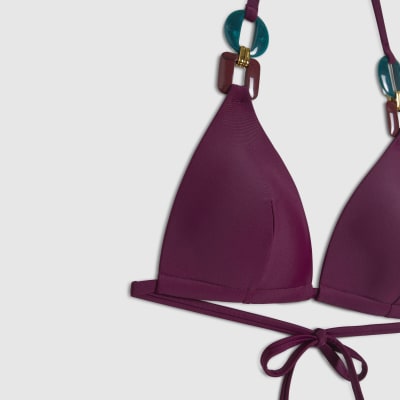 Purple Buckle Trim Padded Bikini Top