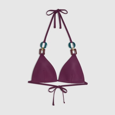 Purple Buckle Trim Padded Bikini Top