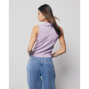Purple Embellished Collar Sleeveless Knit Top