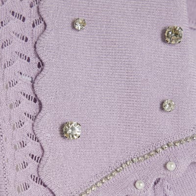 Purple Embellished Collar Sleeveless Knit Top