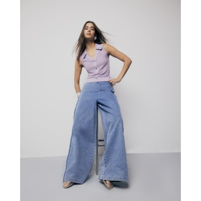 Purple Embellished Collar Sleeveless Knit Top