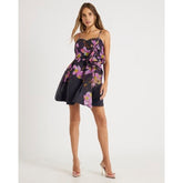 Purple Floral Print Embellished Mini Dress