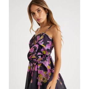 Purple Floral Print Embellished Mini Dress