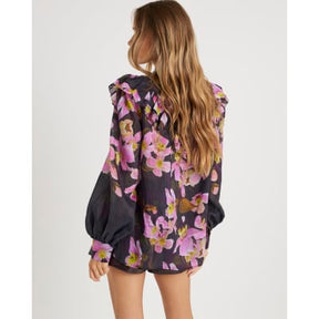 Purple Floral Print Embellished Shirt