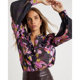 Purple Floral Print Embellished Shirt