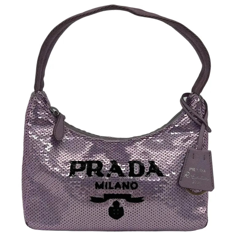 Prada Re-Edition 2000 Sequined Shoulder Bag in Lilac