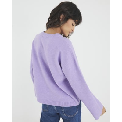 Purple Knitted Crew Neck Jumper