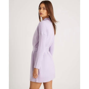 Purple Long Sleeve Belted Jumper Dress
