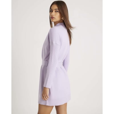 Purple Long Sleeve Belted Jumper Dress