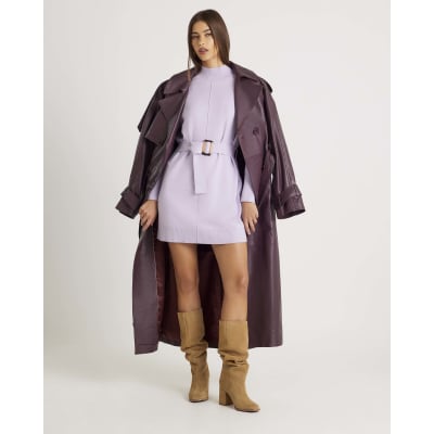 Purple Long Sleeve Belted Jumper Dress