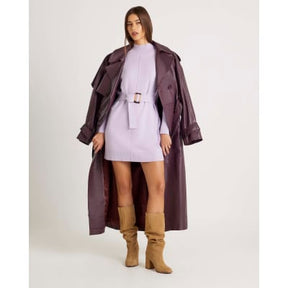 Purple Long Sleeve Belted Jumper Dress
