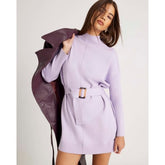 Purple Long Sleeve Belted Jumper Dress