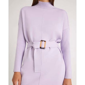 Purple Long Sleeve Belted Jumper Dress
