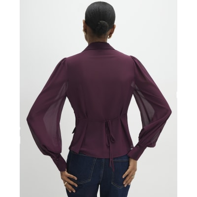 Purple Long Sleeve Corset Detail Blouse