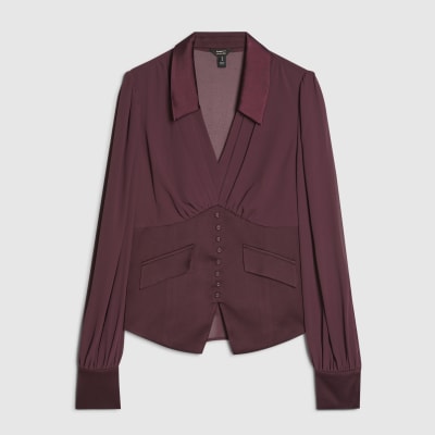 Purple Long Sleeve Corset Detail Blouse