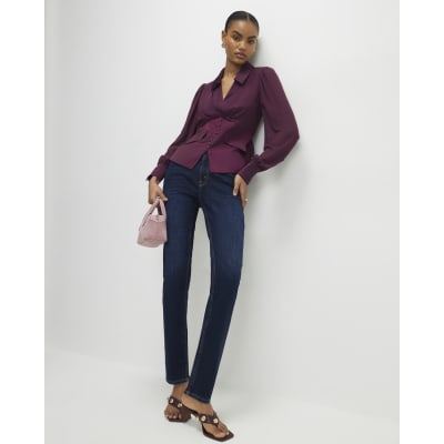 Purple Long Sleeve Corset Detail Blouse