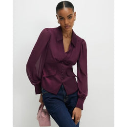 Purple Long Sleeve Corset Detail Blouse